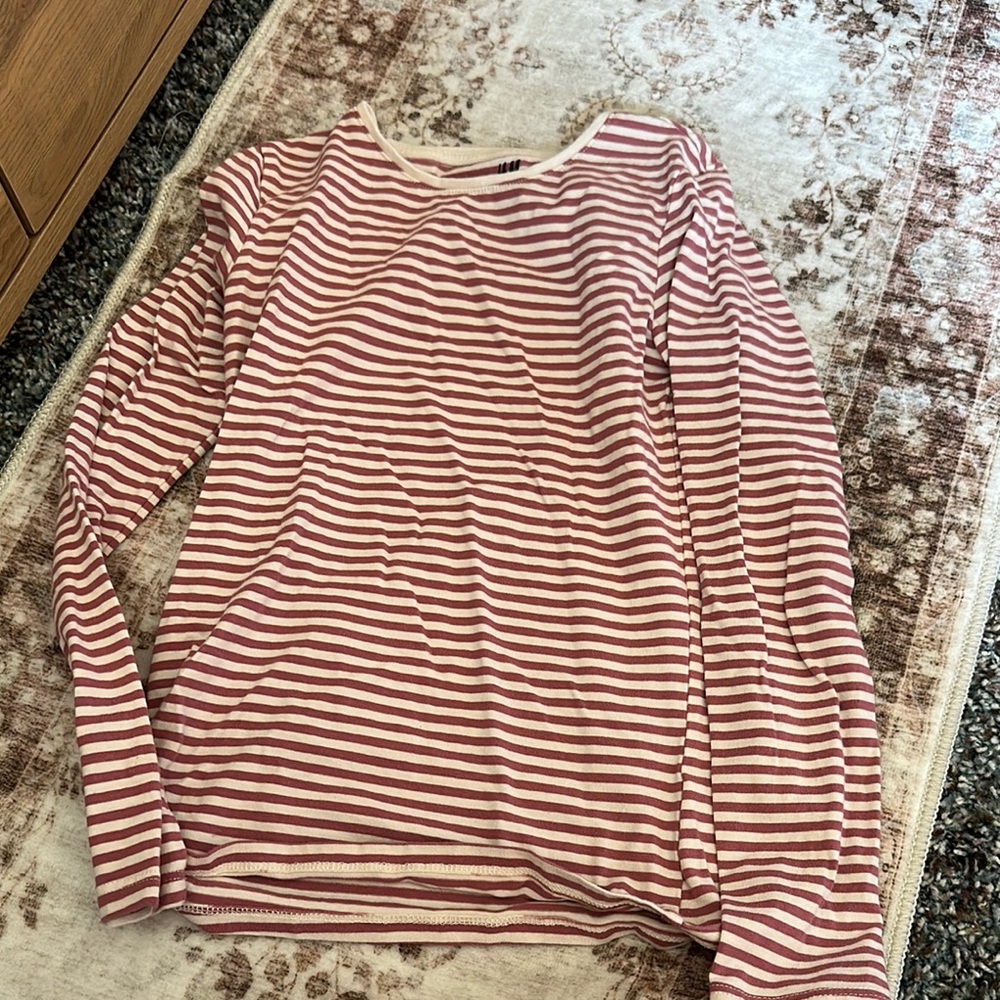 H&M Red and White Striped Long Sleeve Tee